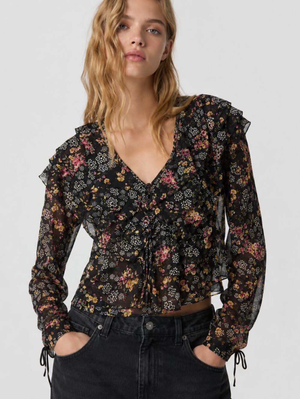 NWT Topshop Floral Ruffle Layer Blouse